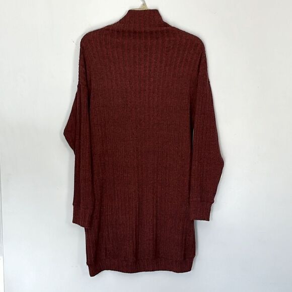 LUSH | Soft Ribbed Women’s Knit Cowl Neck Burgundy Red Sweater Dress - Picture 3 of 14